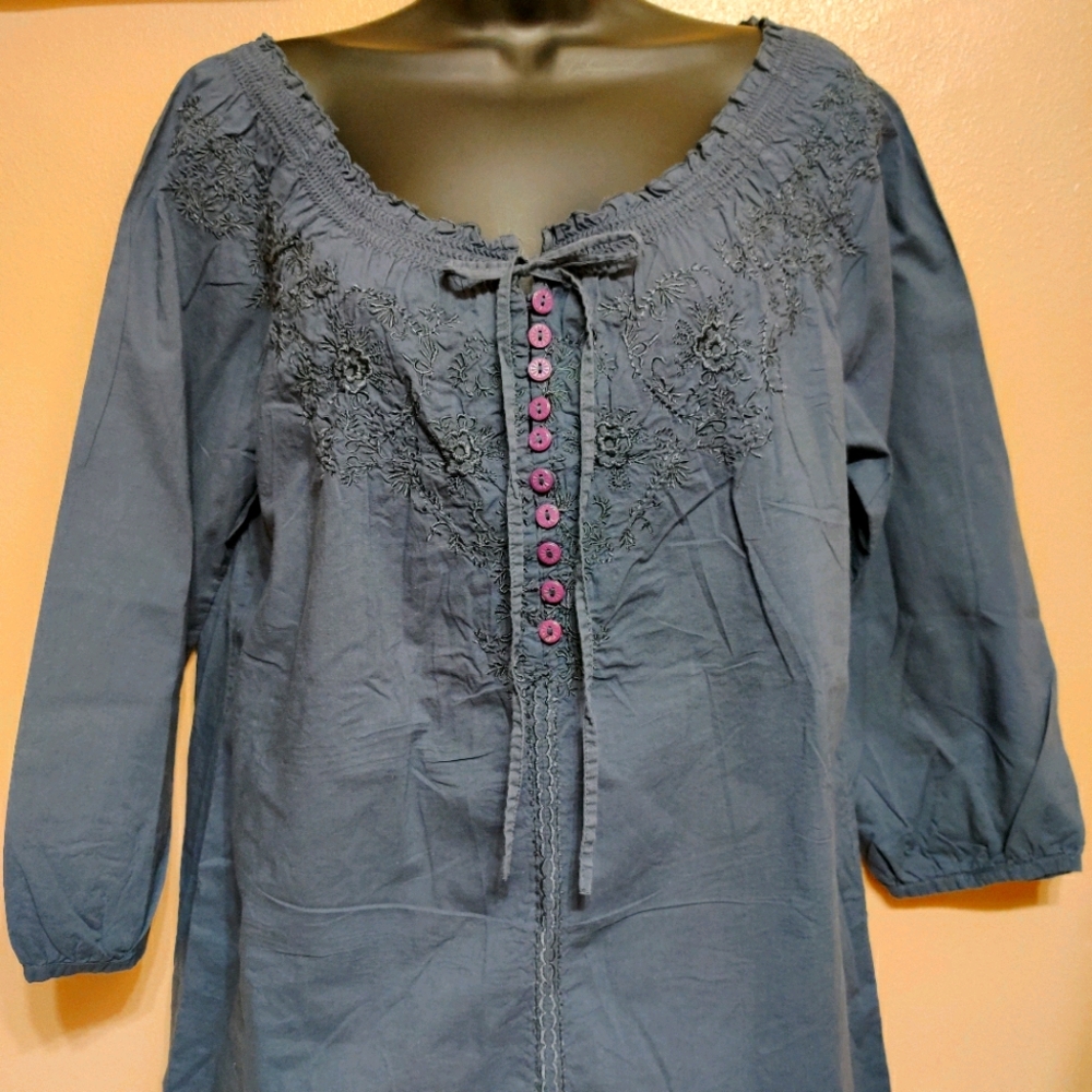 IZOD Vintage Floral Embroidered Cotton Peasant Bohemian